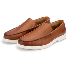 John White Mens Tan Ethan Plain Tumbled Grain Loafer - Barucci