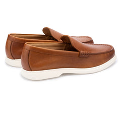 John White Mens Tan Ethan Plain Tumbled Grain Loafer - Barucci