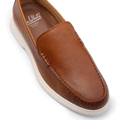 John White Mens Tan Ethan Plain Tumbled Grain Loafer - Barucci