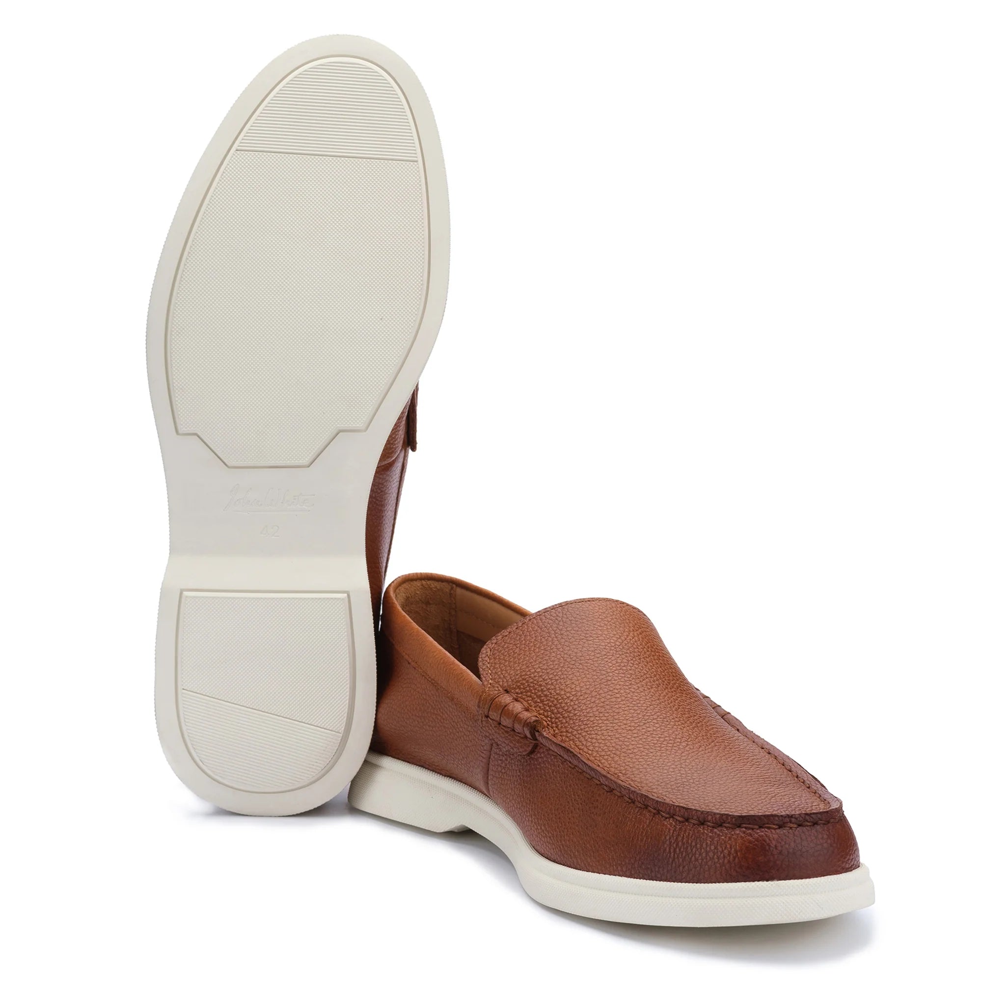John White Mens Tan Ethan Plain Tumbled Grain Loafer - Barucci