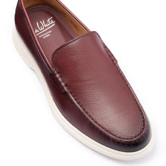 John White Mens Wine Ethan Plain Tumbled Grain Loafer - Barucci
