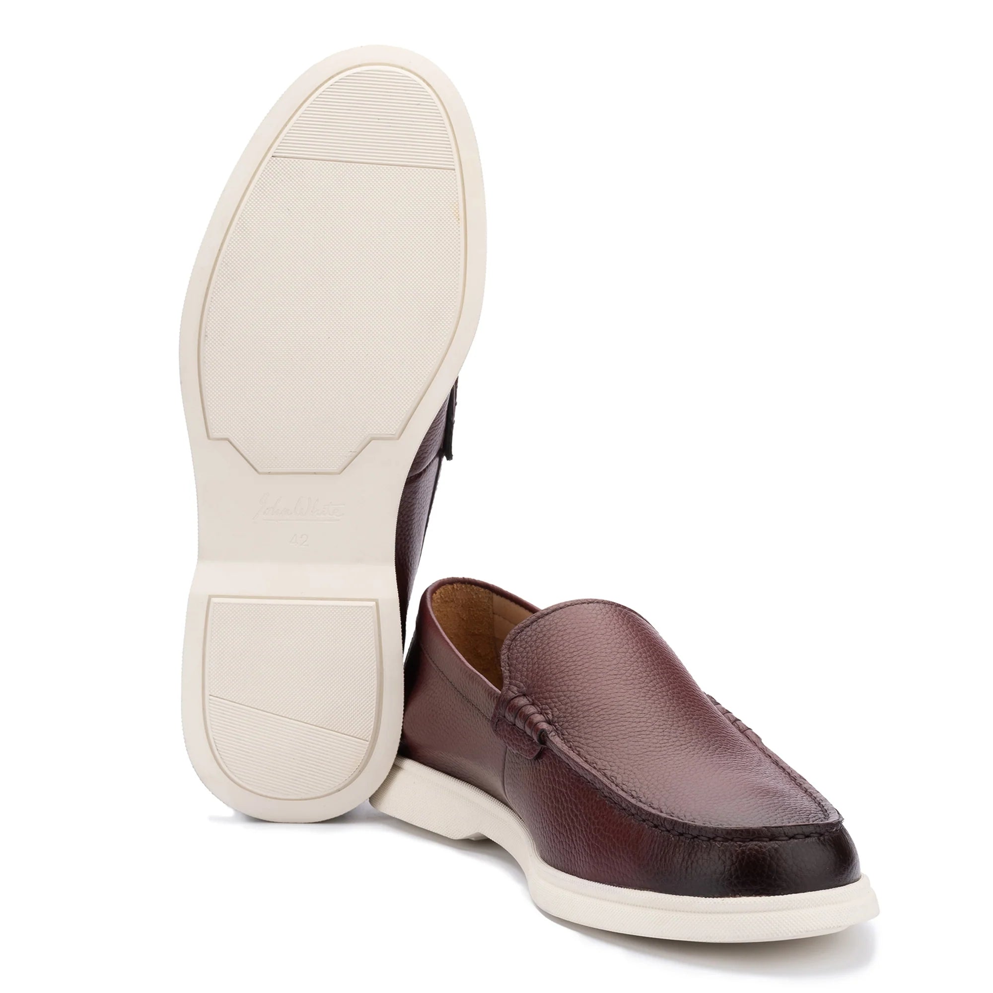 John White Mens Wine Ethan Plain Tumbled Grain Loafer - Barucci