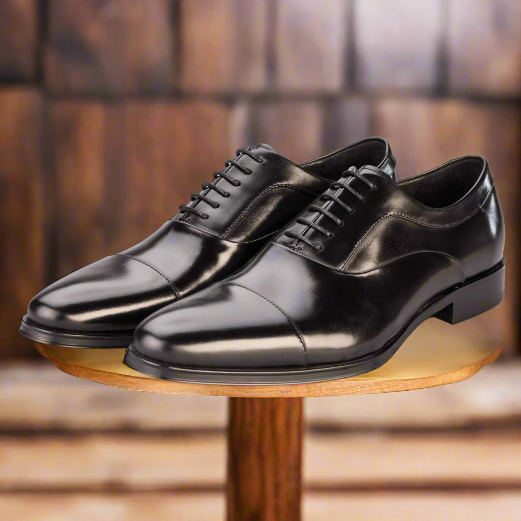 Men's Black Guildhall Capped Oxfords Shoes - Barucci