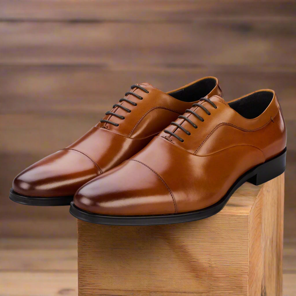 Men's Tan Guildhall Capped Oxfords Shoes - Barucci
