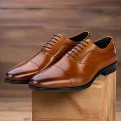 Men's Tan Guildhall Capped Oxfords Shoes - Barucci