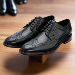 John White Mens Black Hogarth Brogue Shoes - Barucci