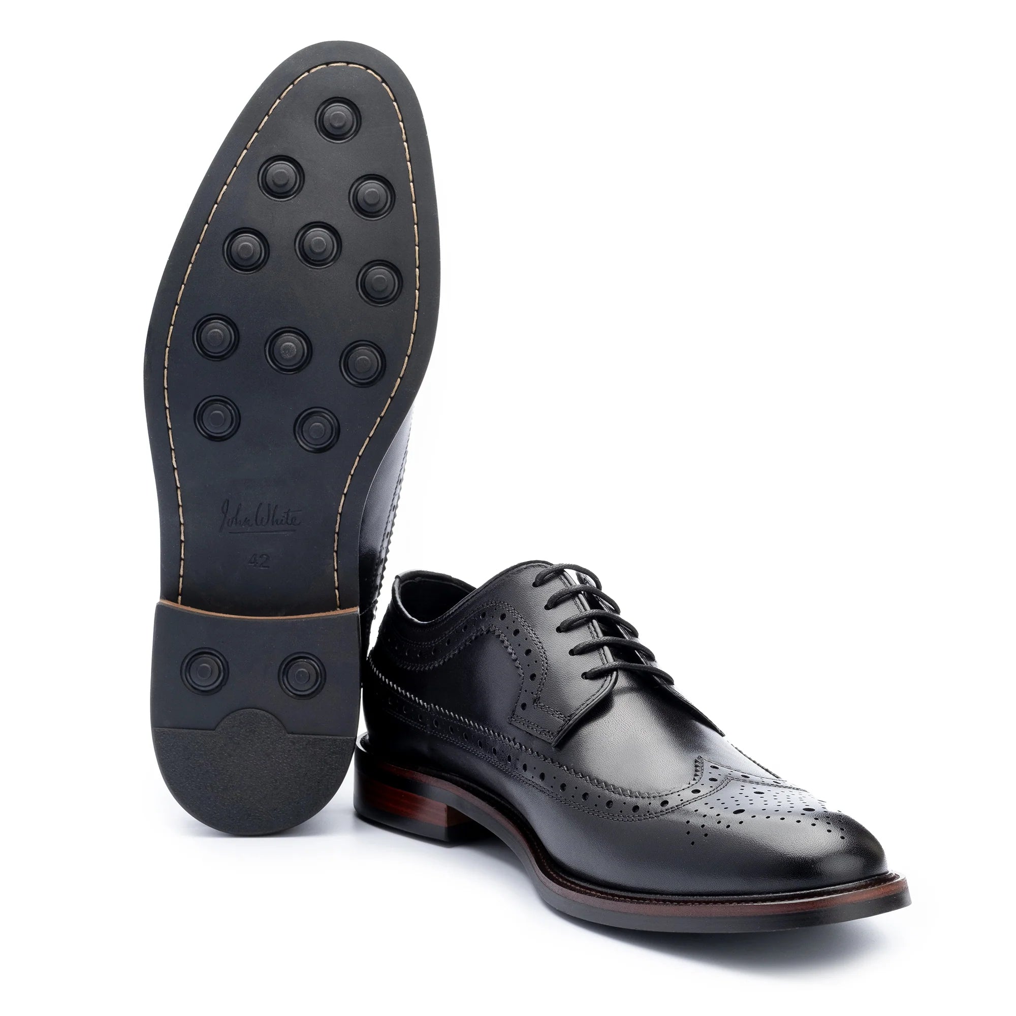 John White Mens Black Hogarth Brogue Shoes - Barucci