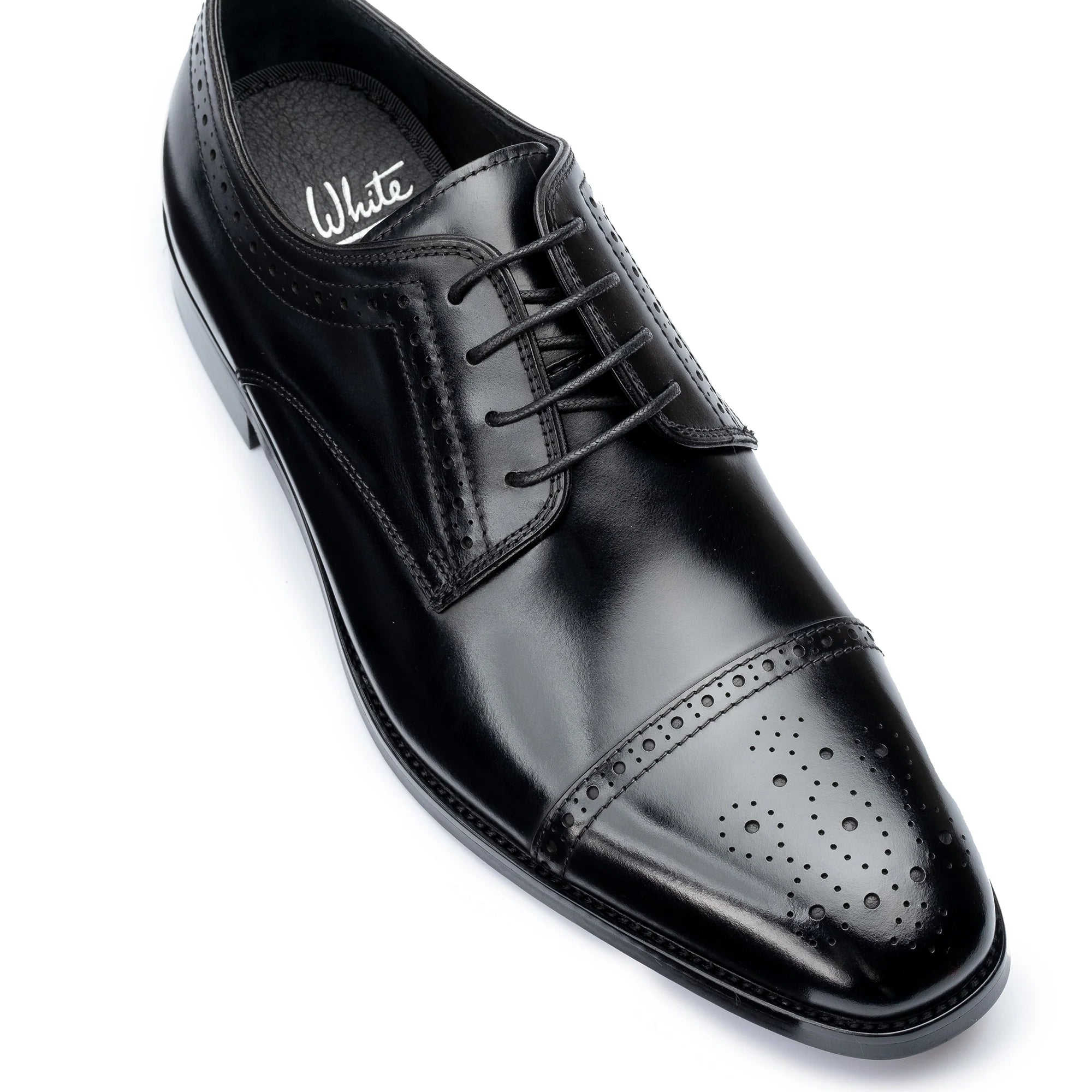 John White Mens Black Lucan Semi-Brogues Shoes - Barucci