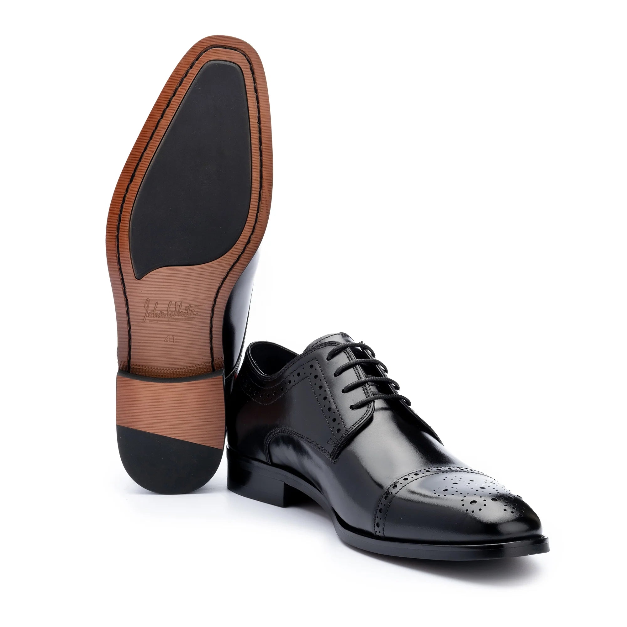 John White Mens Black Lucan Semi-Brogues Shoes - Barucci