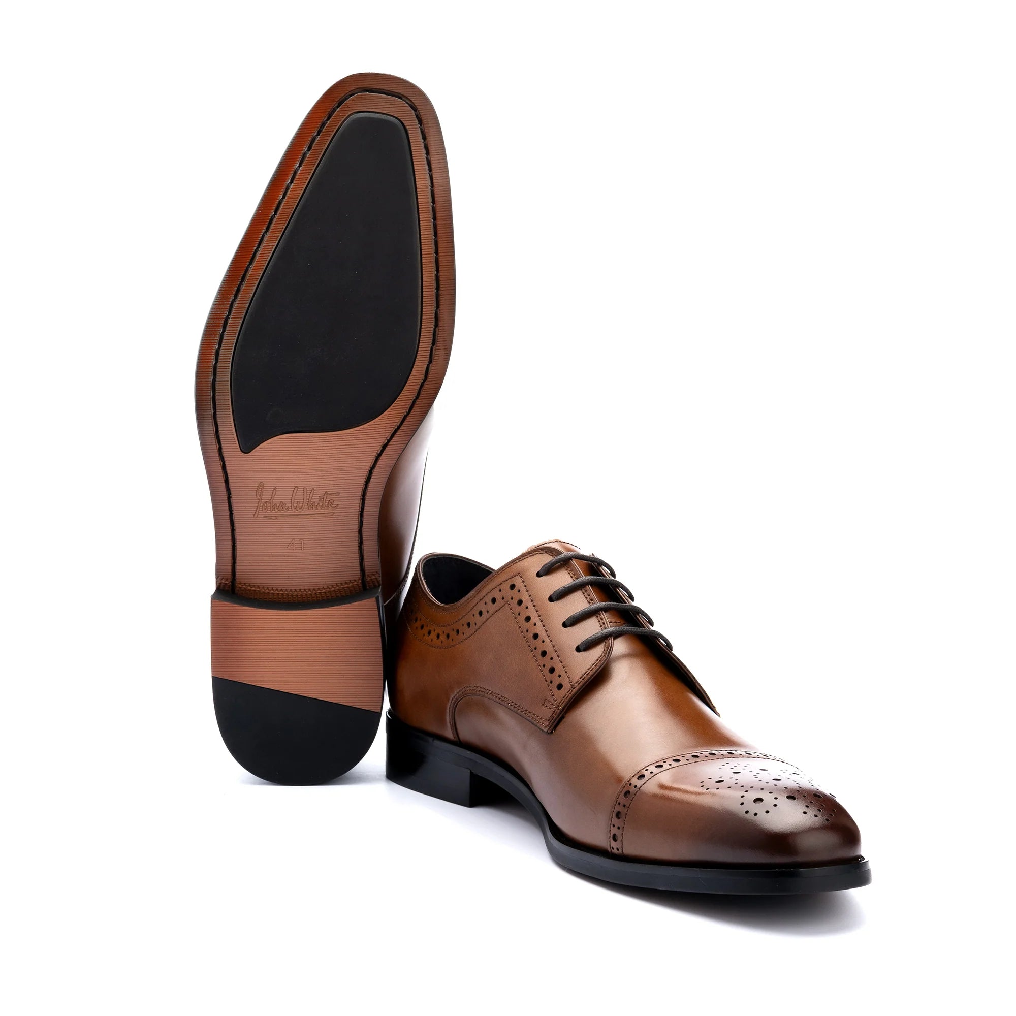 John White Mens Brown Lucan Semi-Brogues Shoes - Barucci