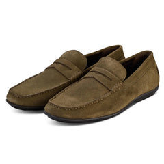 John White Mens McQueen Driving Green Moccasins - Barucci