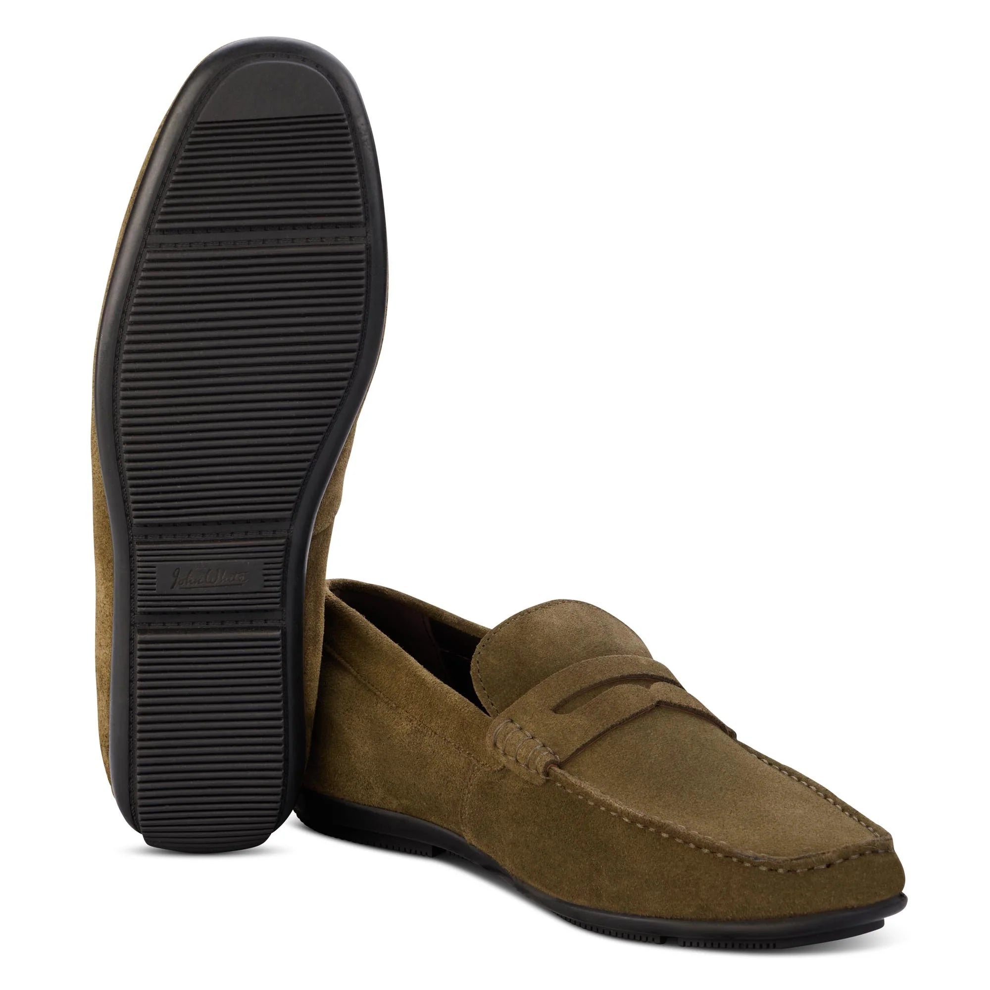 John White Mens McQueen Driving Green Moccasins - Barucci