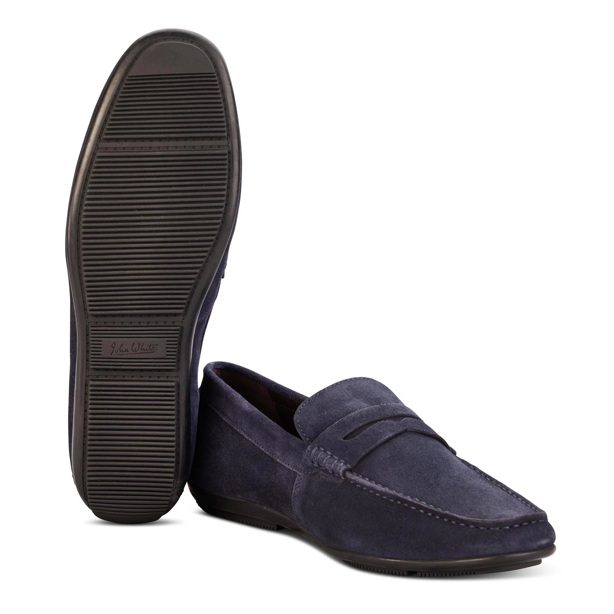 John White Mens McQueen Driving Navy Moccasins - Barucci