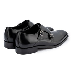 Men's Black Monkton Double Monk Shoes - Barucci