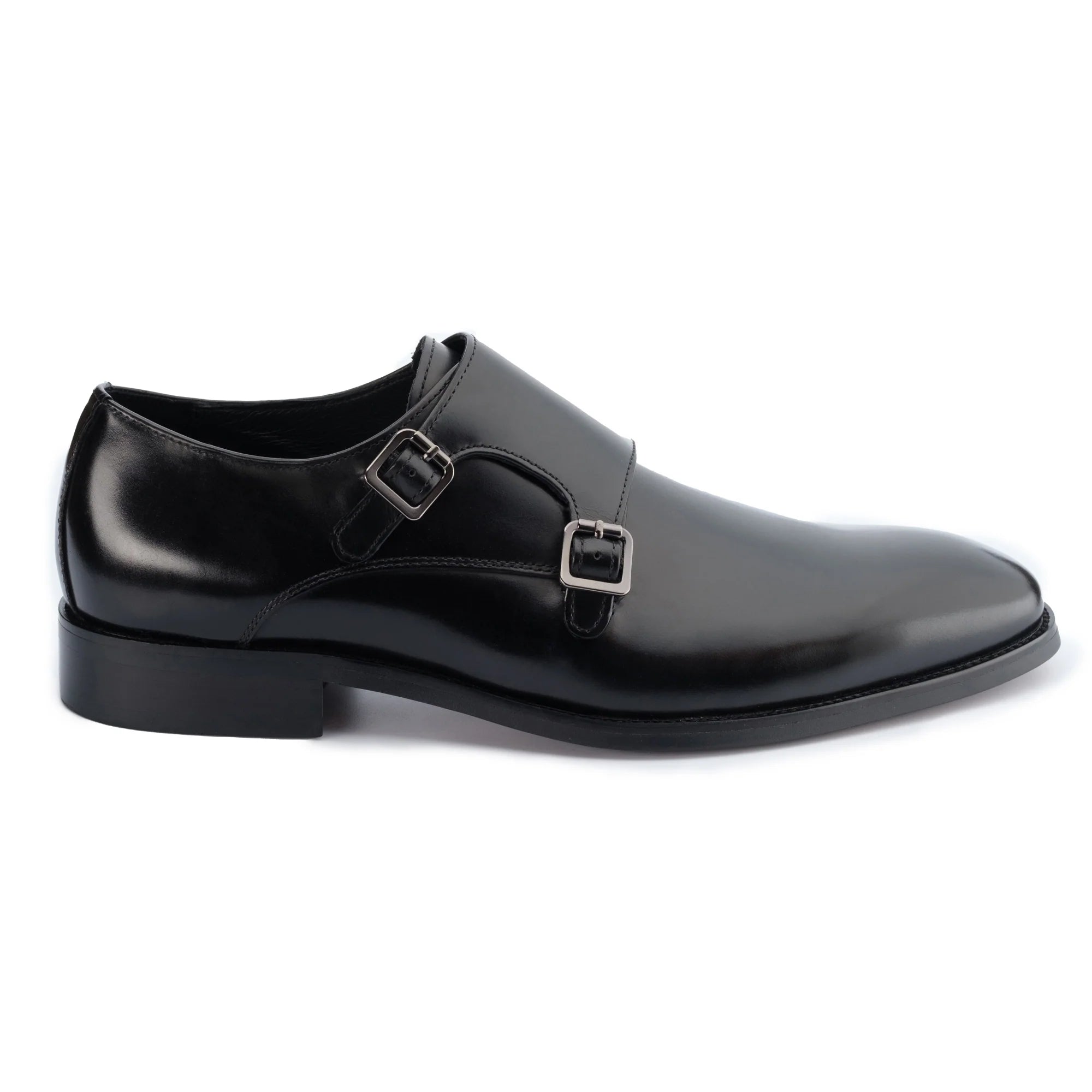 Men's Black Monkton Double Monk Shoes - Barucci