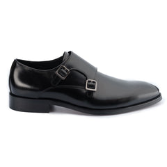 Men's Black Monkton Double Monk Shoes - Barucci