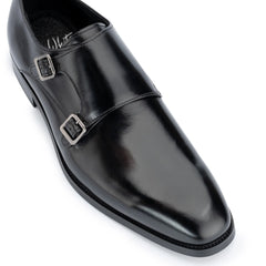 Men's Black Monkton Double Monk Shoes - Barucci