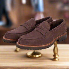 John White Mens Oxburgh Brown Suede Penny Loafer - Barucci