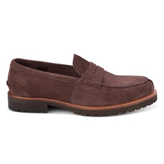 John White Mens Oxburgh Brown Suede Penny Loafer - Barucci