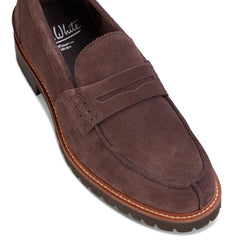 John White Mens Oxburgh Brown Suede Penny Loafer - Barucci