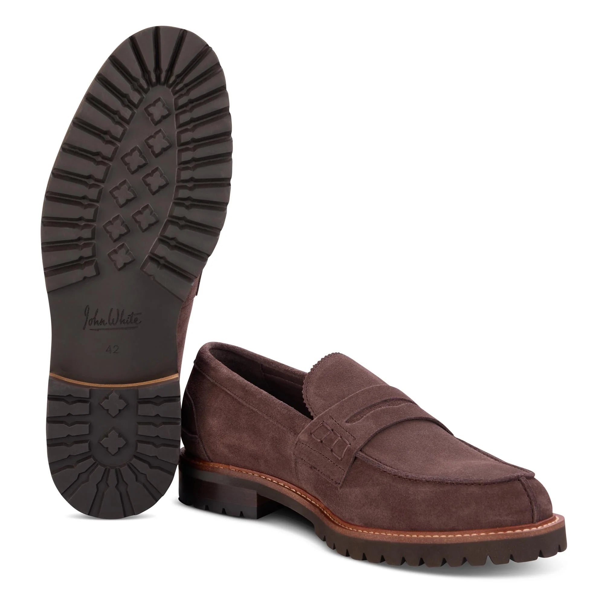 John White Mens Oxburgh Brown Suede Penny Loafer - Barucci