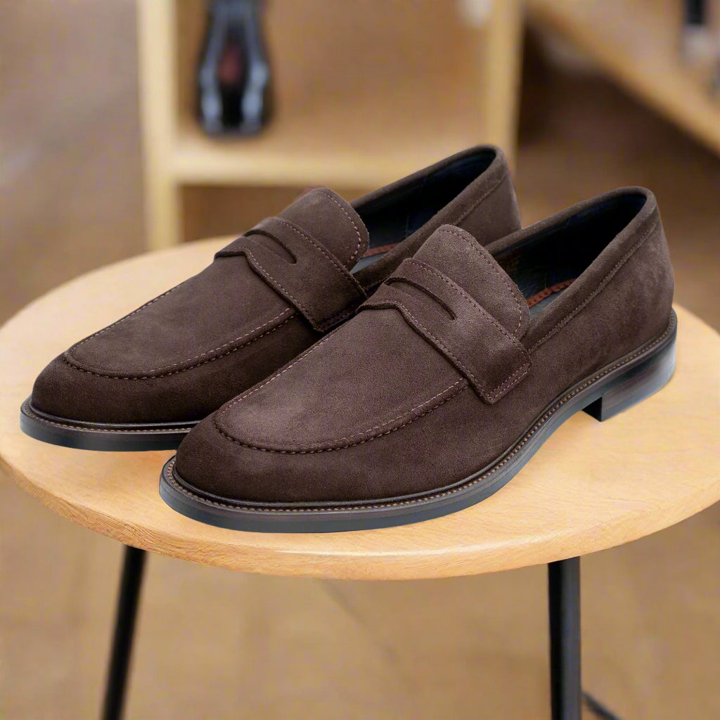 John White Mens Brown Suede Banff Penny Loafer - Barucci