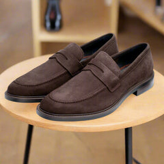 John White Mens Brown Suede Banff Penny Loafer - Barucci