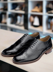 John White Mens Black Rutland Brogue Oxford Shoes - Barucci