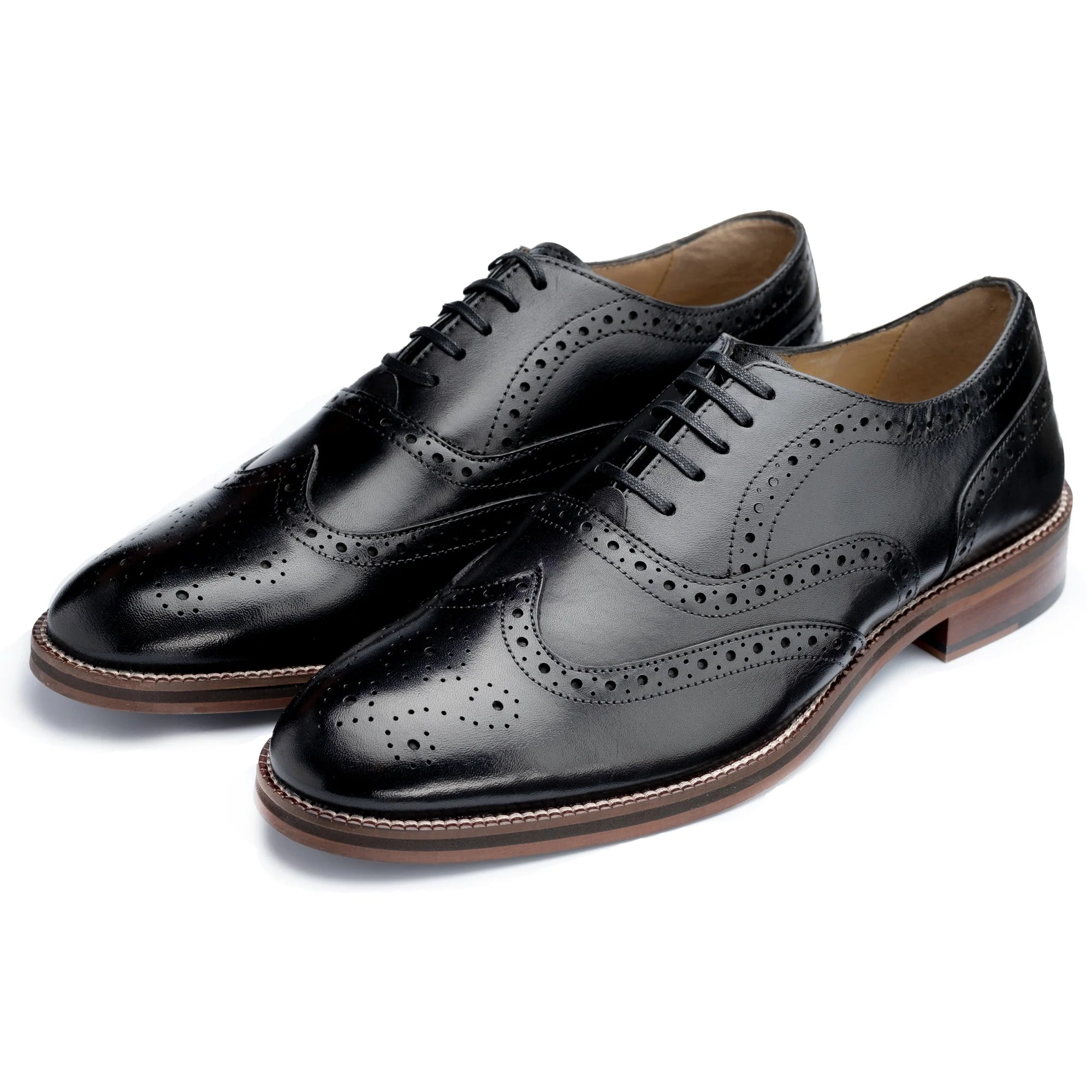 John White Mens Black Rutland Brogue Oxford Shoes - Barucci