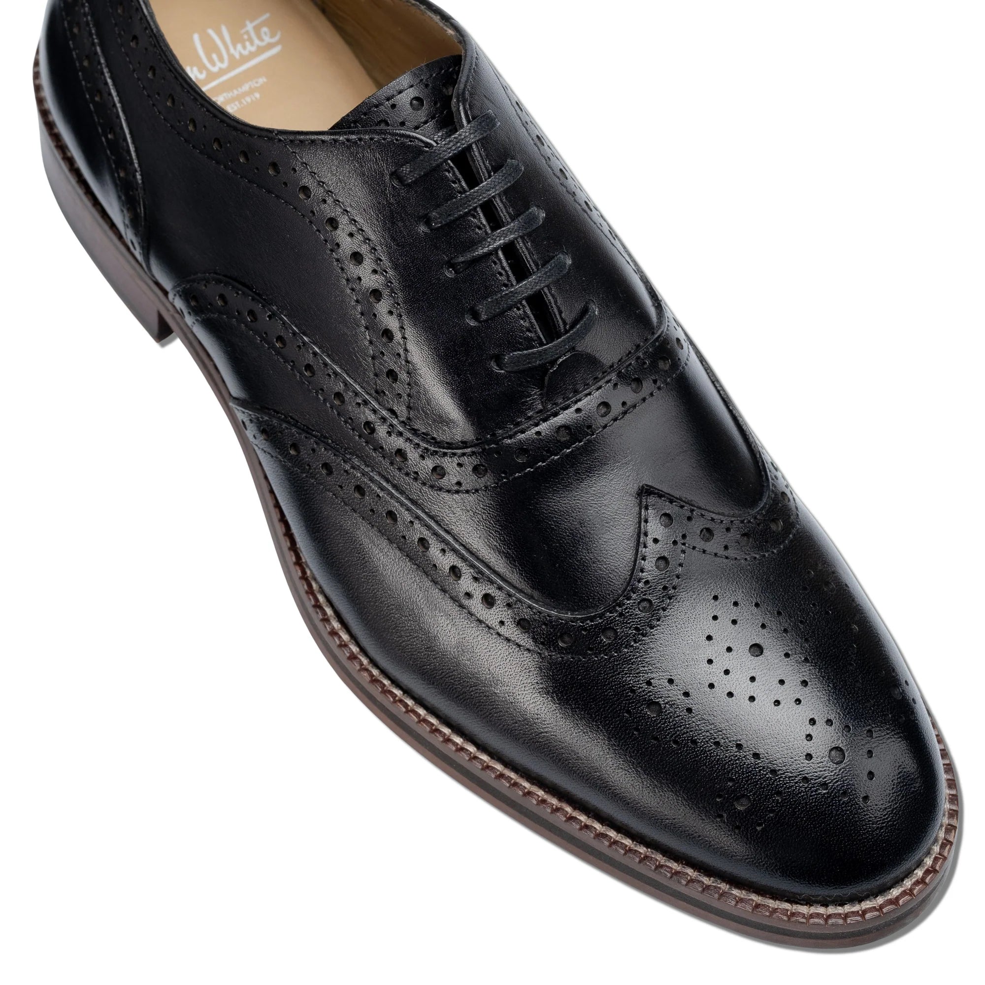 John White Mens Black Rutland Brogue Oxford Shoes - Barucci