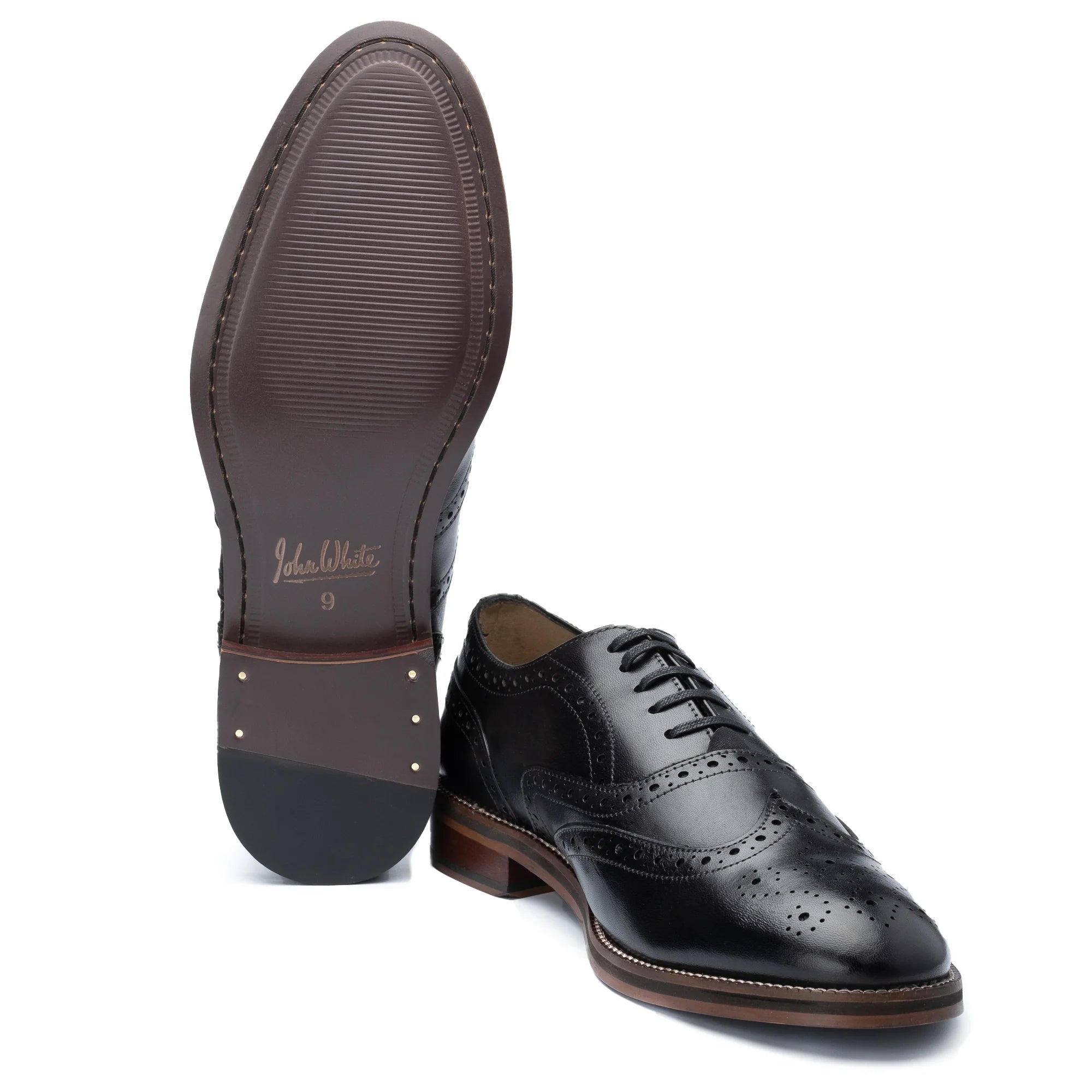John White Mens Black Rutland Brogue Oxford Shoes - Barucci