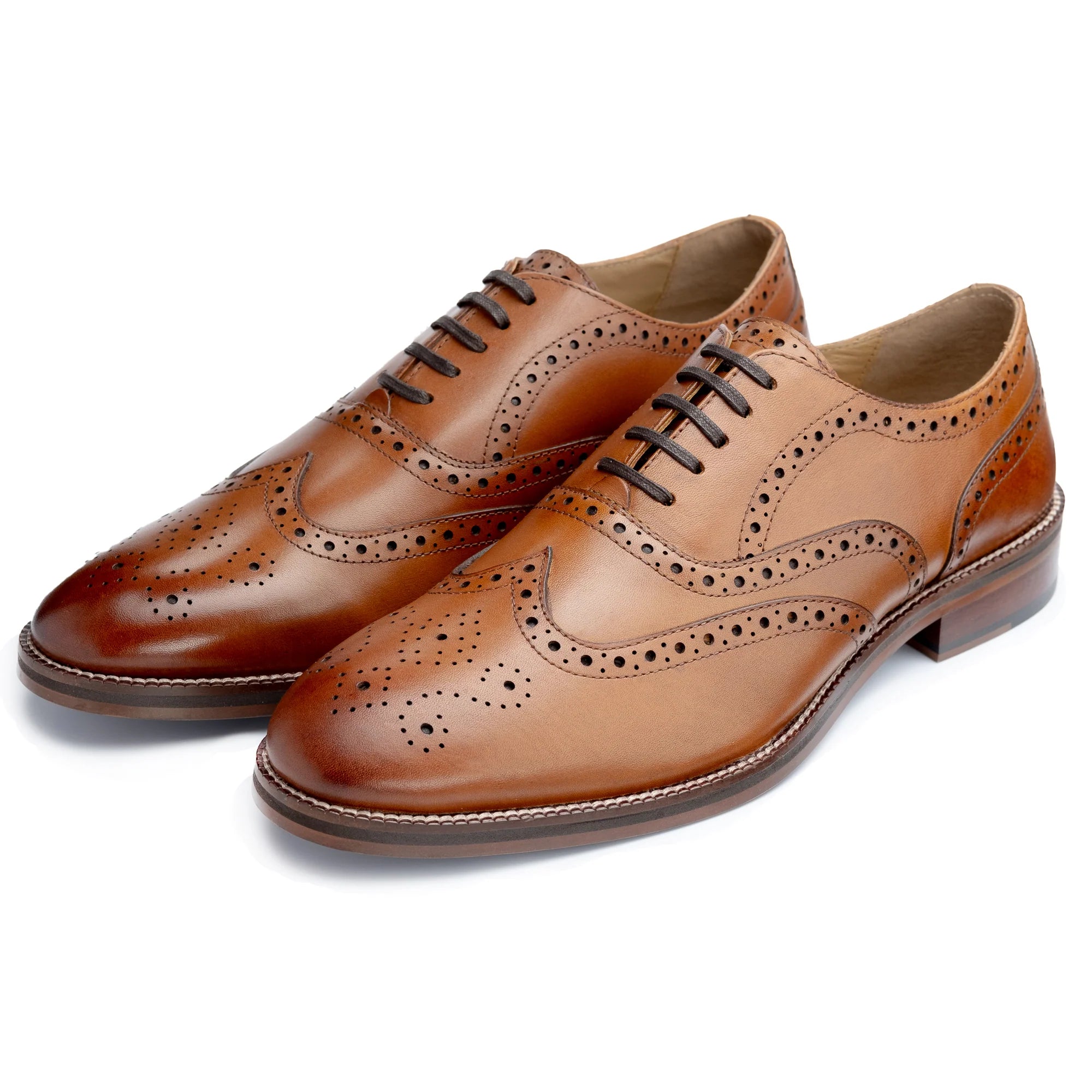 John White Mens Tan Rutland Brogue Oxford Shoes - Barucci