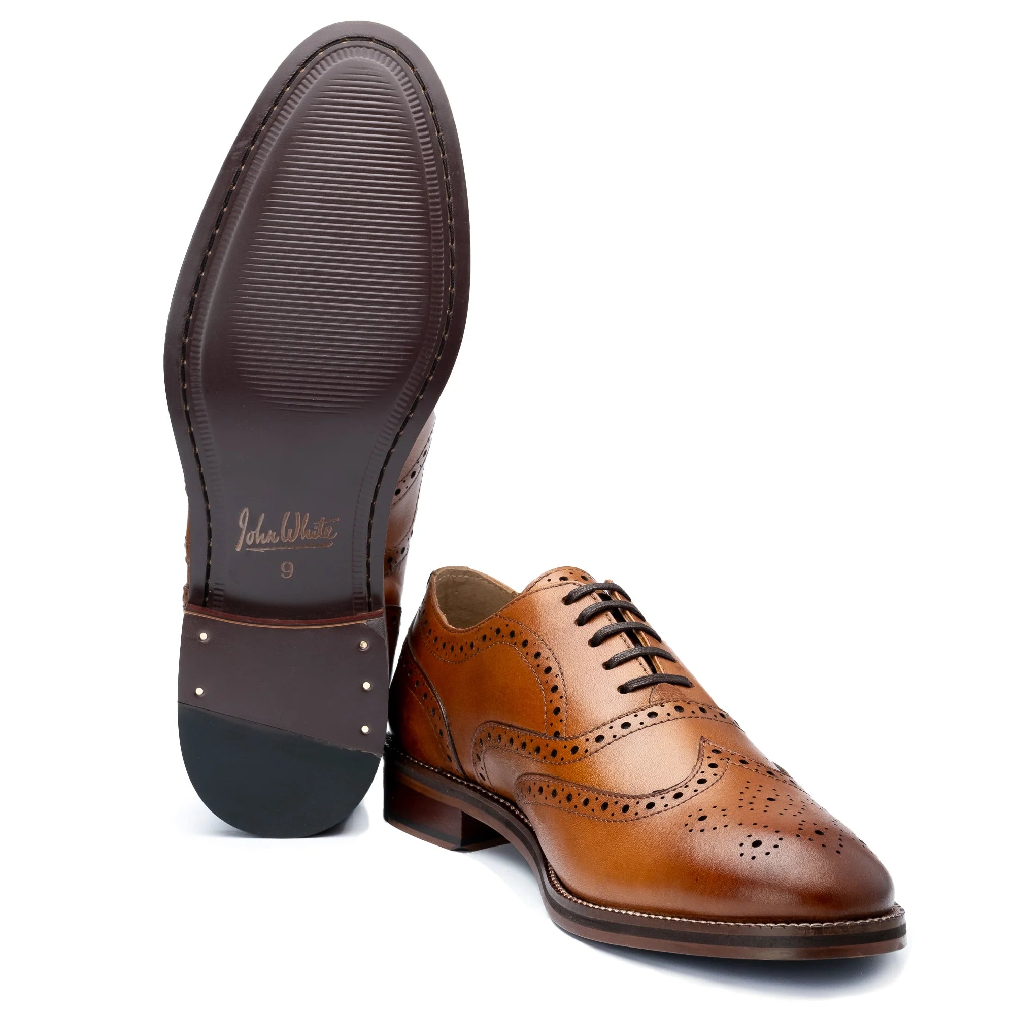 John White Mens Tan Rutland Brogue Oxford Shoes - Barucci