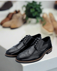 John White Mens Black Stokes Brogue Derby Shoes - Barucci
