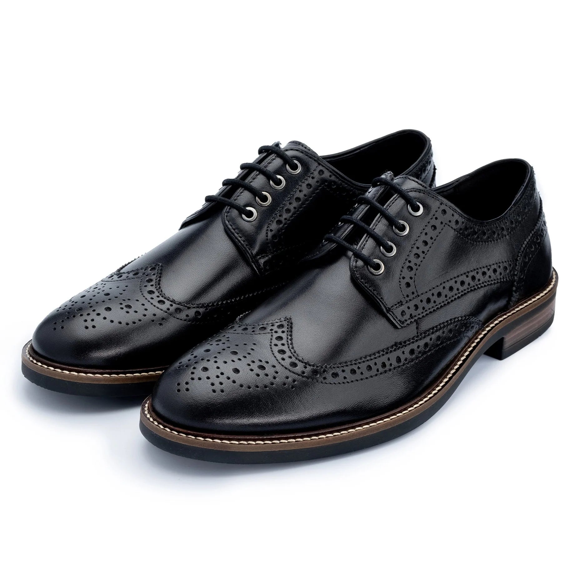 John White Mens Black Stokes Brogue Derby Shoes - Barucci