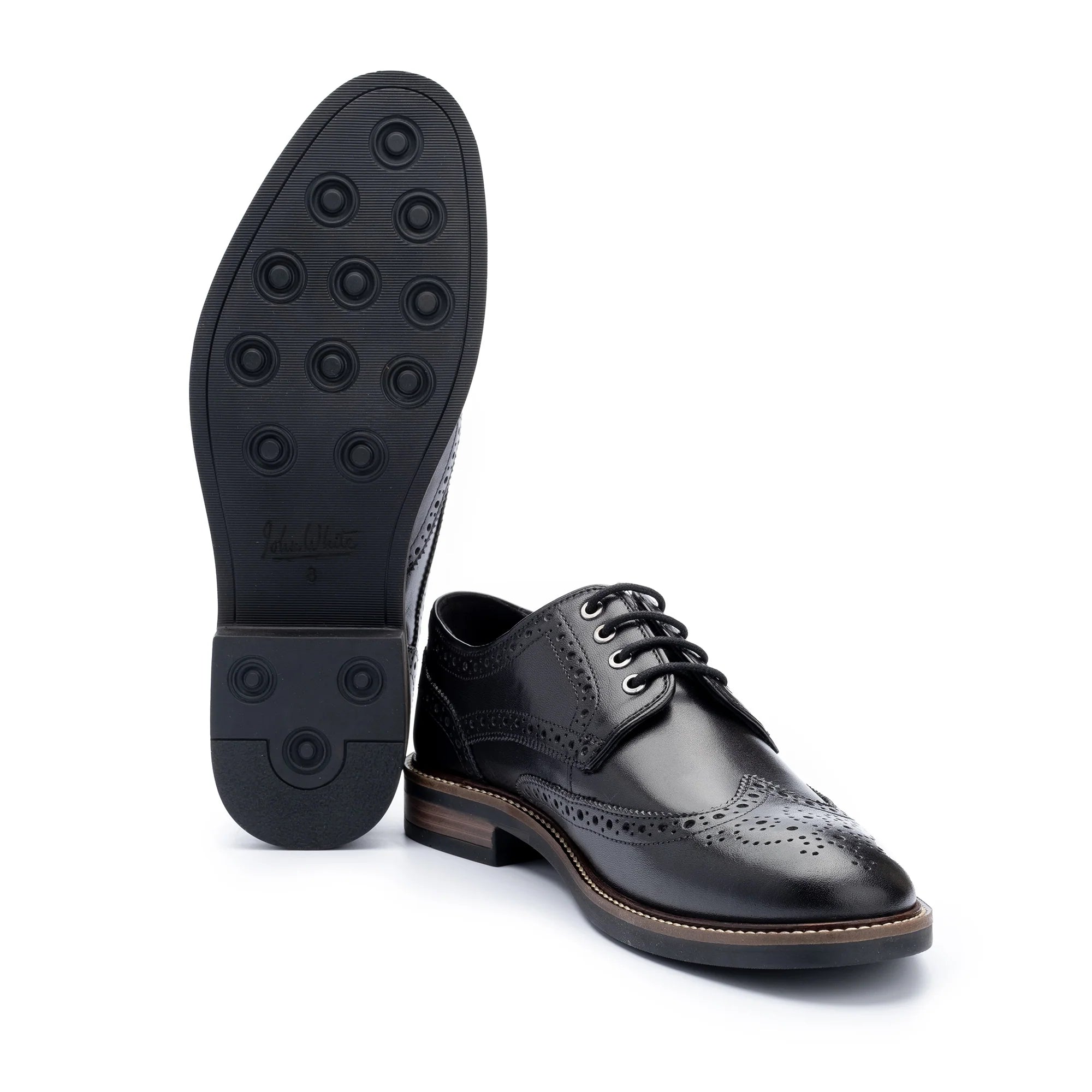 John White Mens Black Stokes Brogue Derby Shoes - Barucci