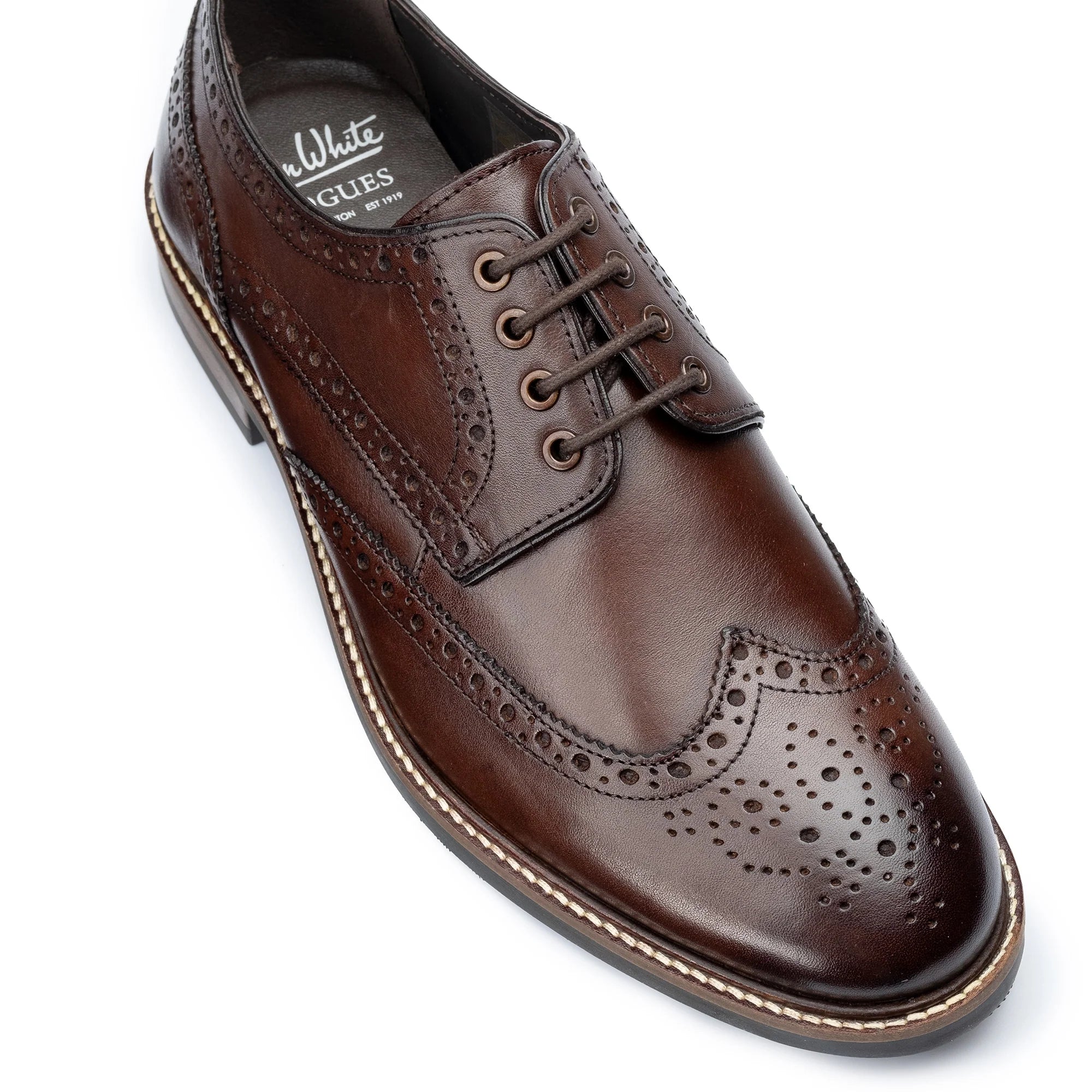 John White Mens Brown Stokes Brogue Derby Shoes - Barucci