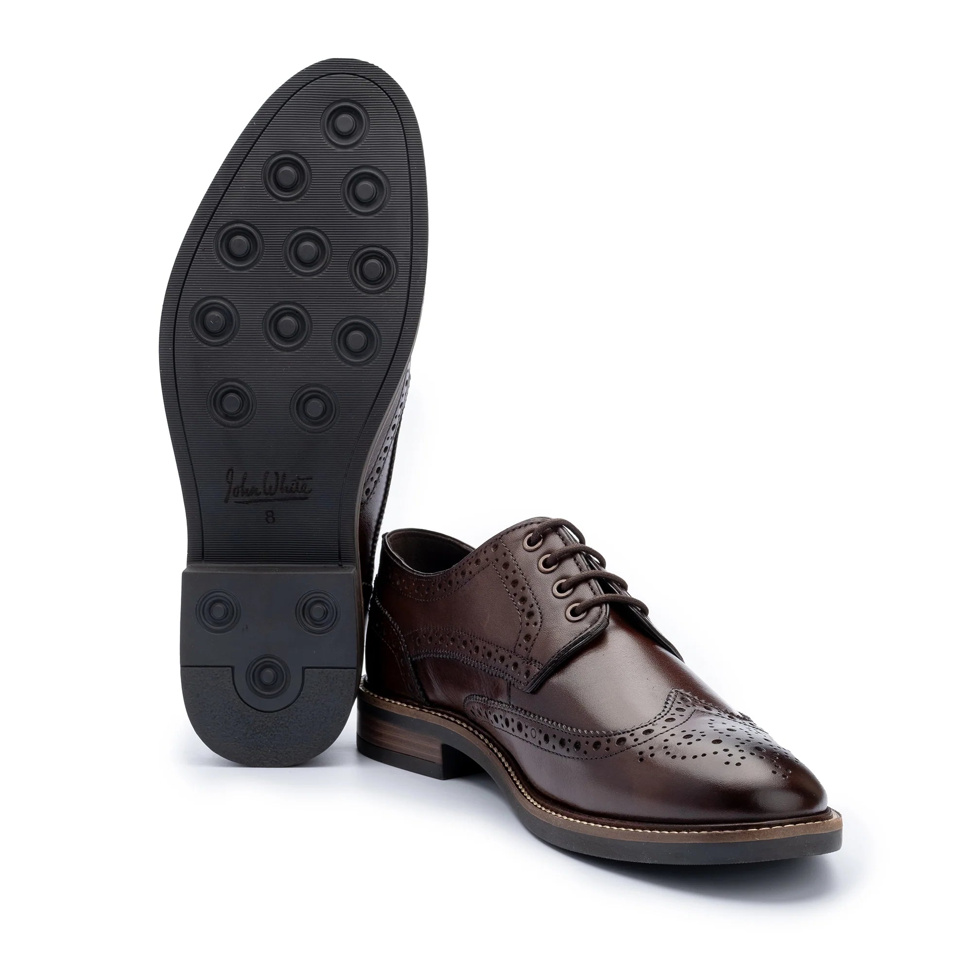 John White Mens Brown Stokes Brogue Derby Shoes - Barucci