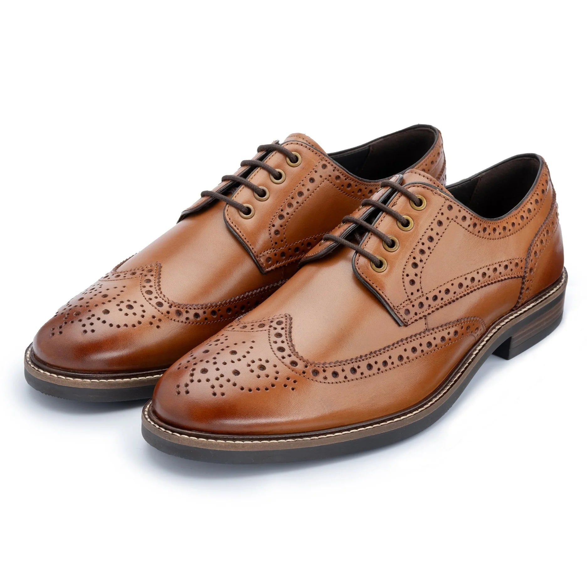 John White Mens Tan Stokes Brogue Derby Shoes - Barucci