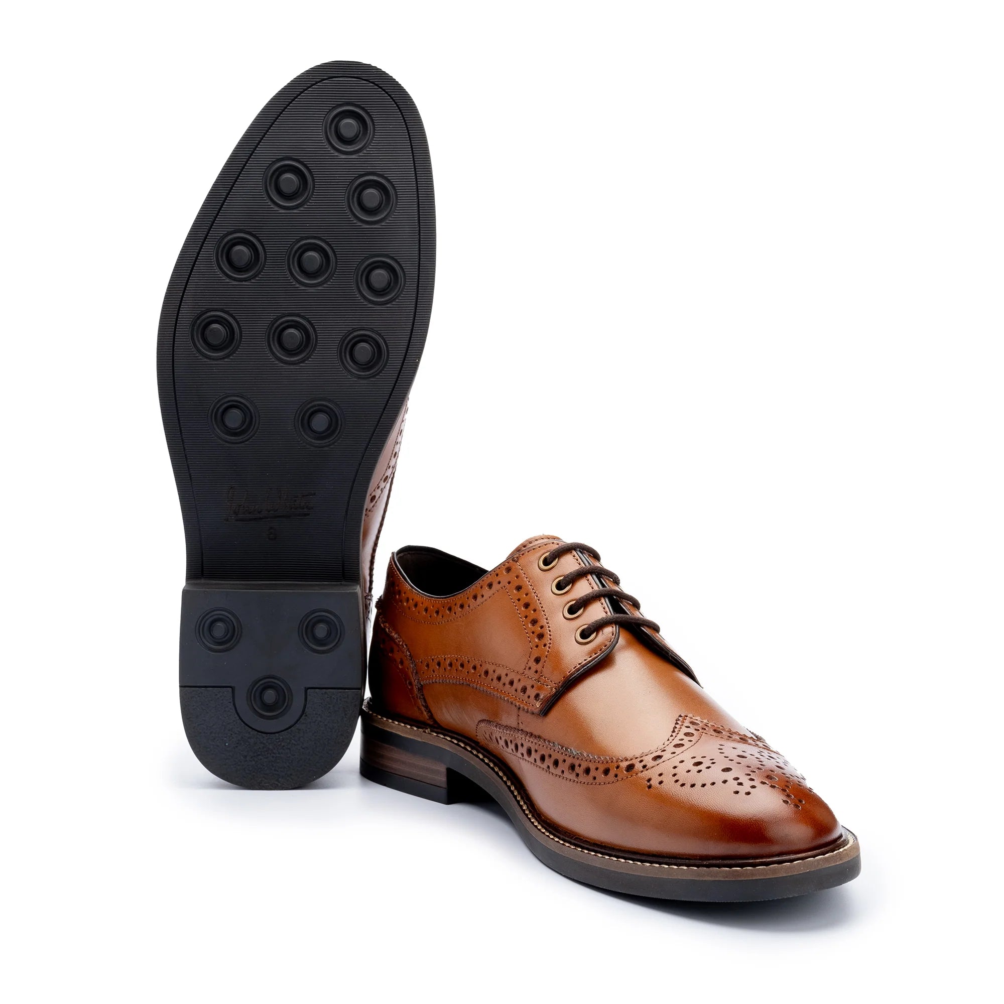 John White Mens Tan Stokes Brogue Derby Shoes - Barucci