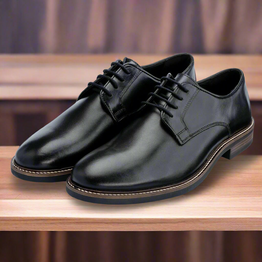 John White Mens Black Tanner Derby Shoes - Barucci