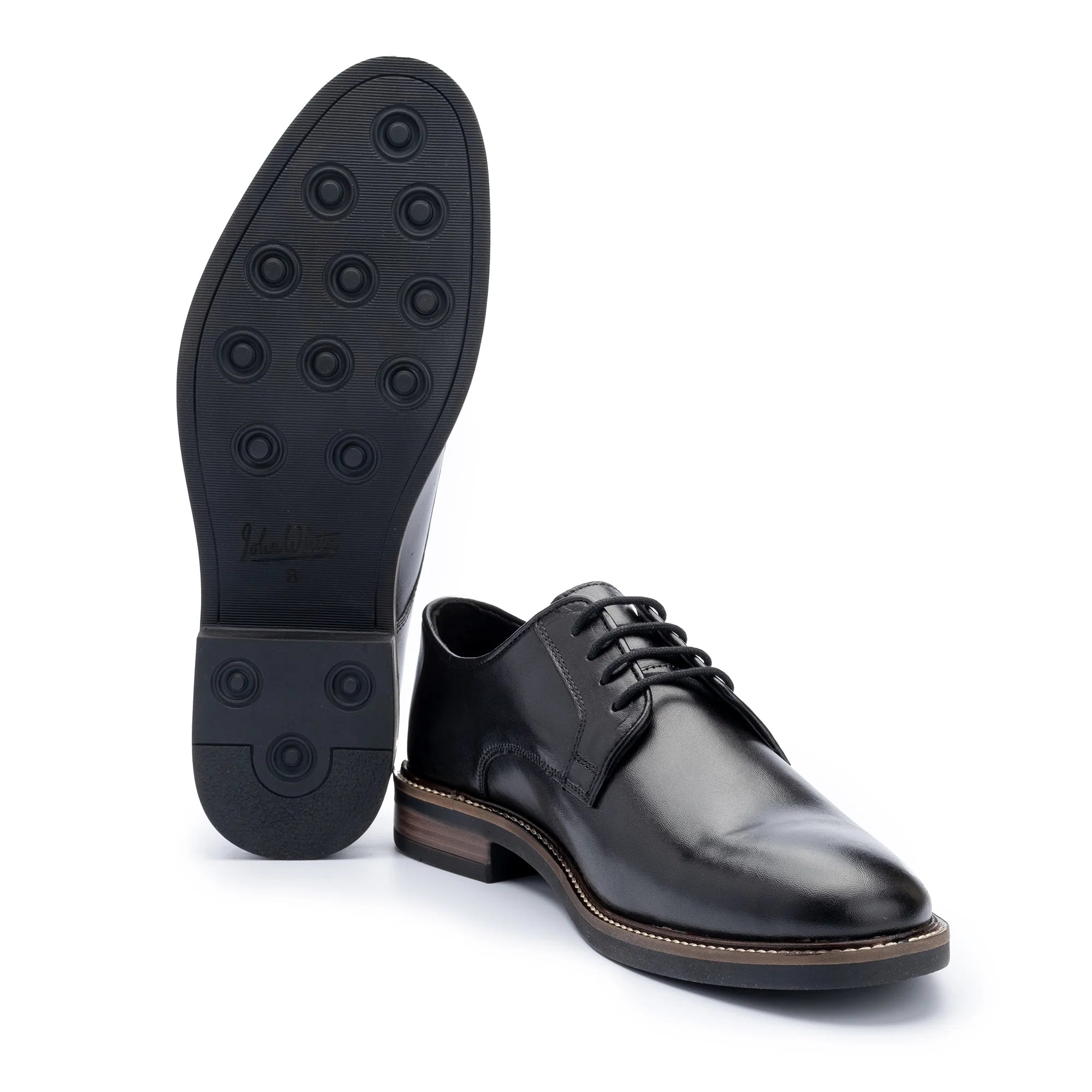 John White Mens Black Tanner Derby Shoes - Barucci