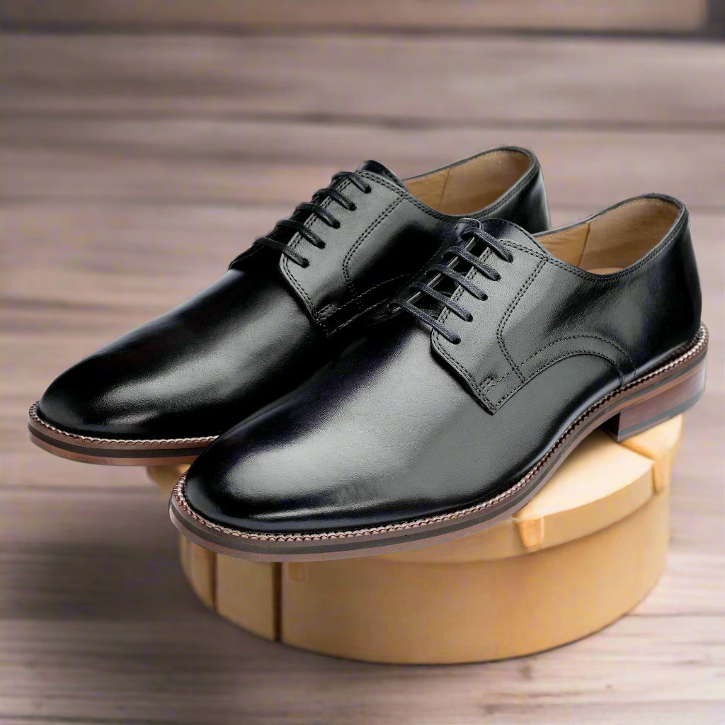 John White Mens Black Woodcote Derby Shoes - Barucci