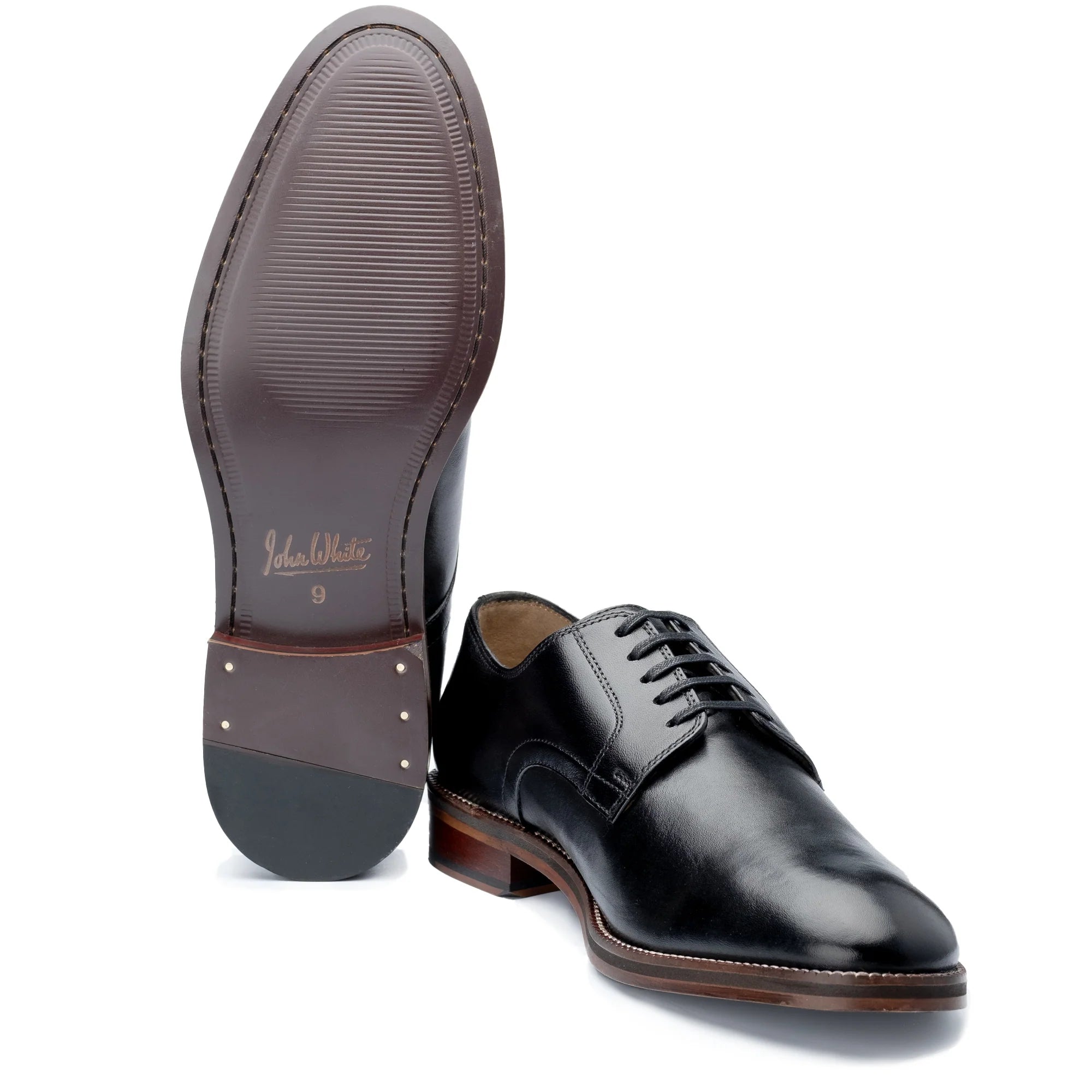 John White Mens Black Woodcote Derby Shoes - Barucci