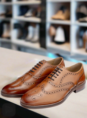 John White Mens Tan Rutland Brogue Oxford Shoes - Barucci