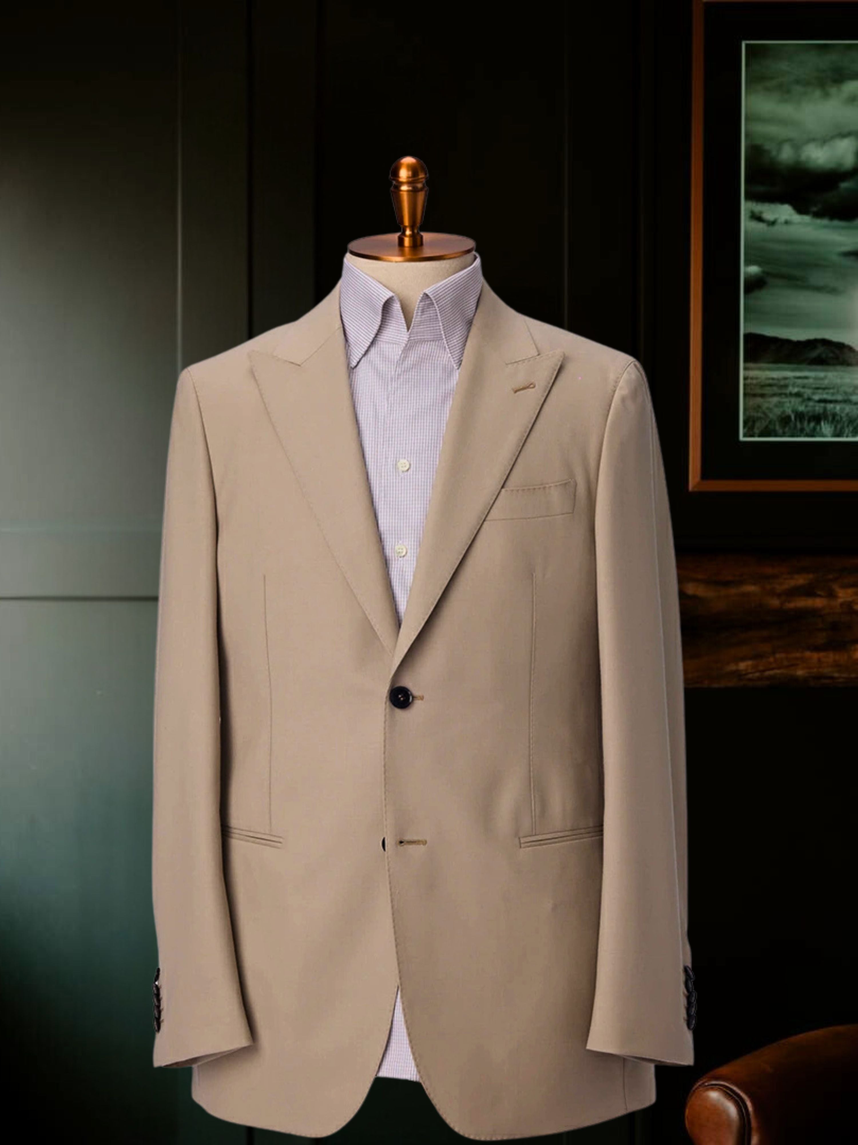 Men's Premium Worsted Wool Beige Suit Made to Measure