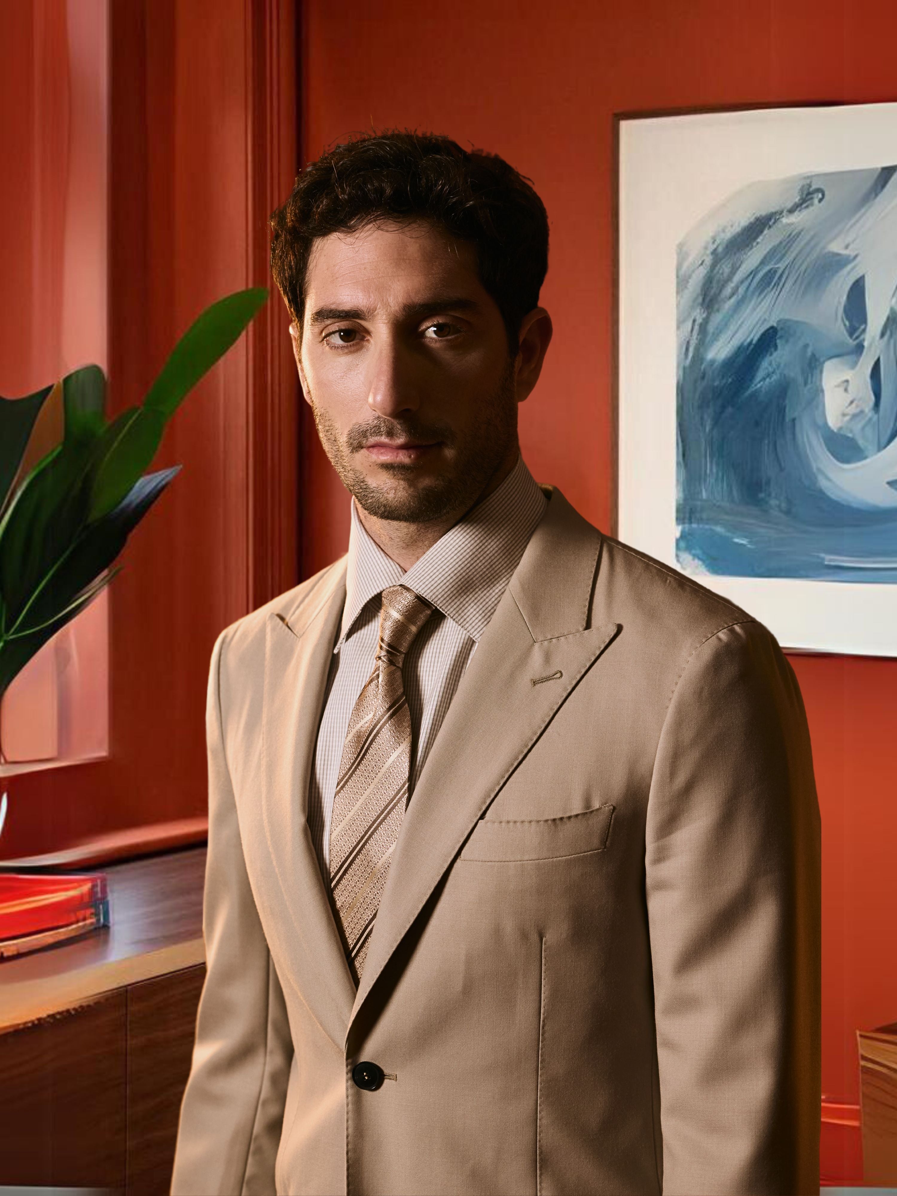 Men's Premium Worsted Wool Beige Suit Made to Measure