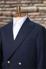 Men's Navy Double Breasted Linen Jacket and Pants Made to Measure