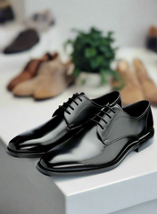 Men's Black Wilms Derby Shoes - Barucci