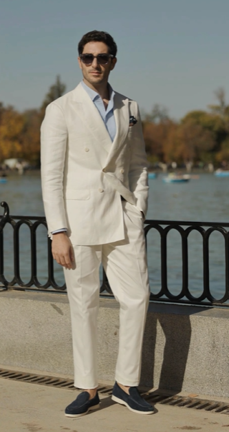 Men's White Linen Double Breasted Jacket Made to Measure